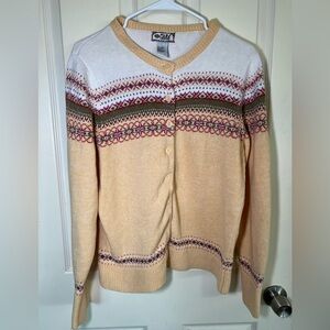 Vintage Tiara International Fair Isle Cardigan Sweater Ramie Cotton Size L